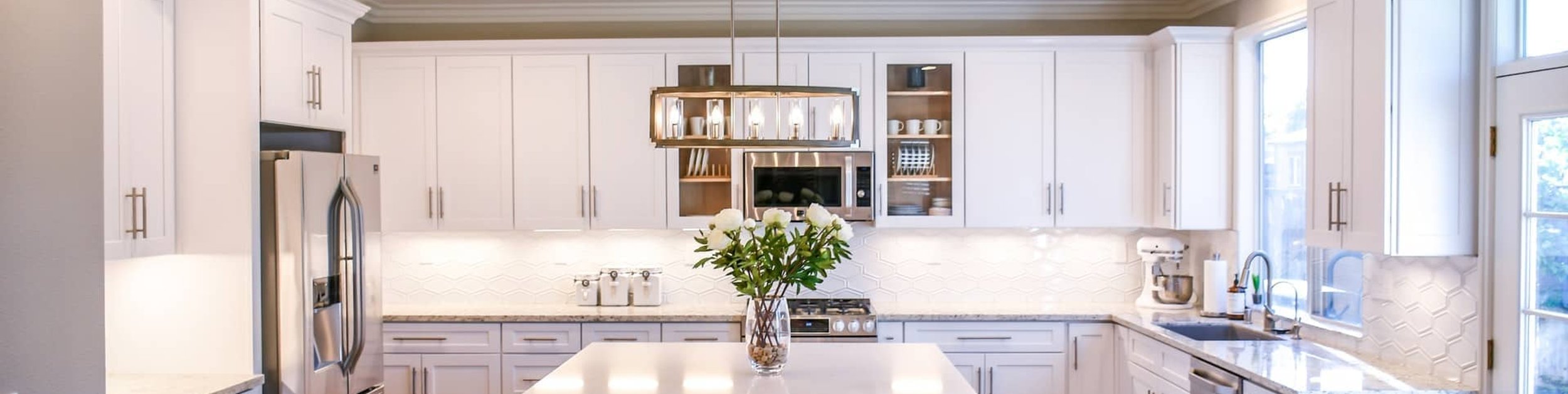 Newly remodeled kitchen with white cabinets